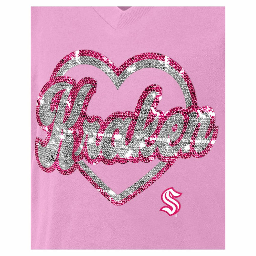 NHL Seattle Kraken New Era Girl's Youth Flip Sequin V-Neck T-Shirt