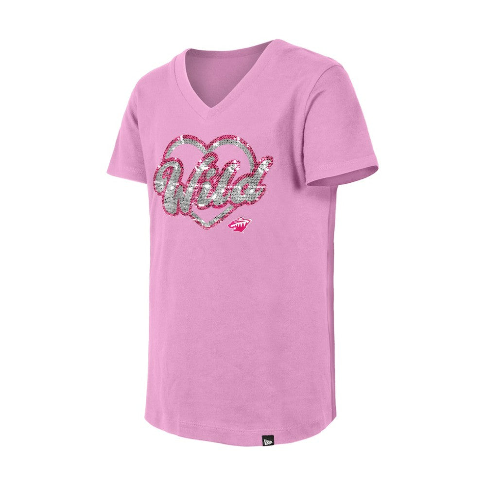NHL Minnesota Wild New Era Girl's Youth Flip Sequin V-Neck T-Shirt