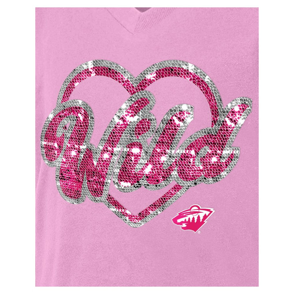 NHL Minnesota Wild New Era Girl's Youth Flip Sequin V-Neck T-Shirt