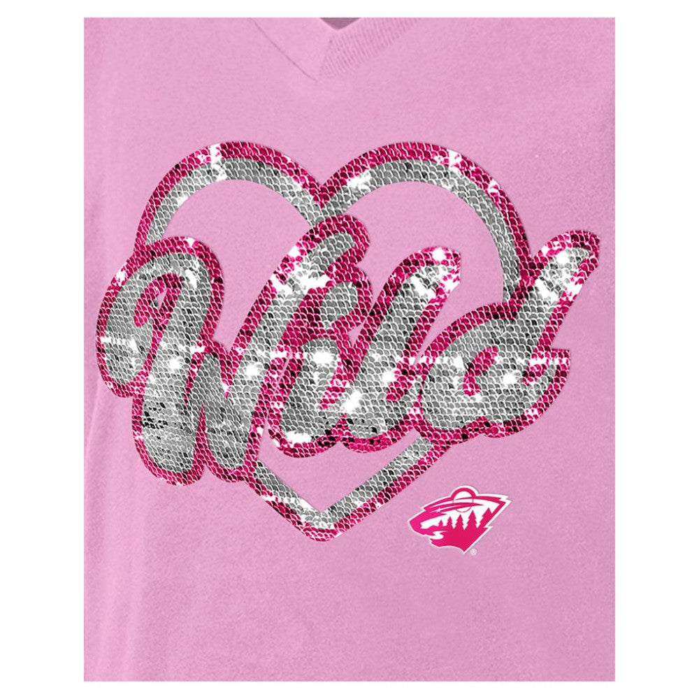 NHL Minnesota Wild New Era Girl's Youth Flip Sequin V-Neck T-Shirt