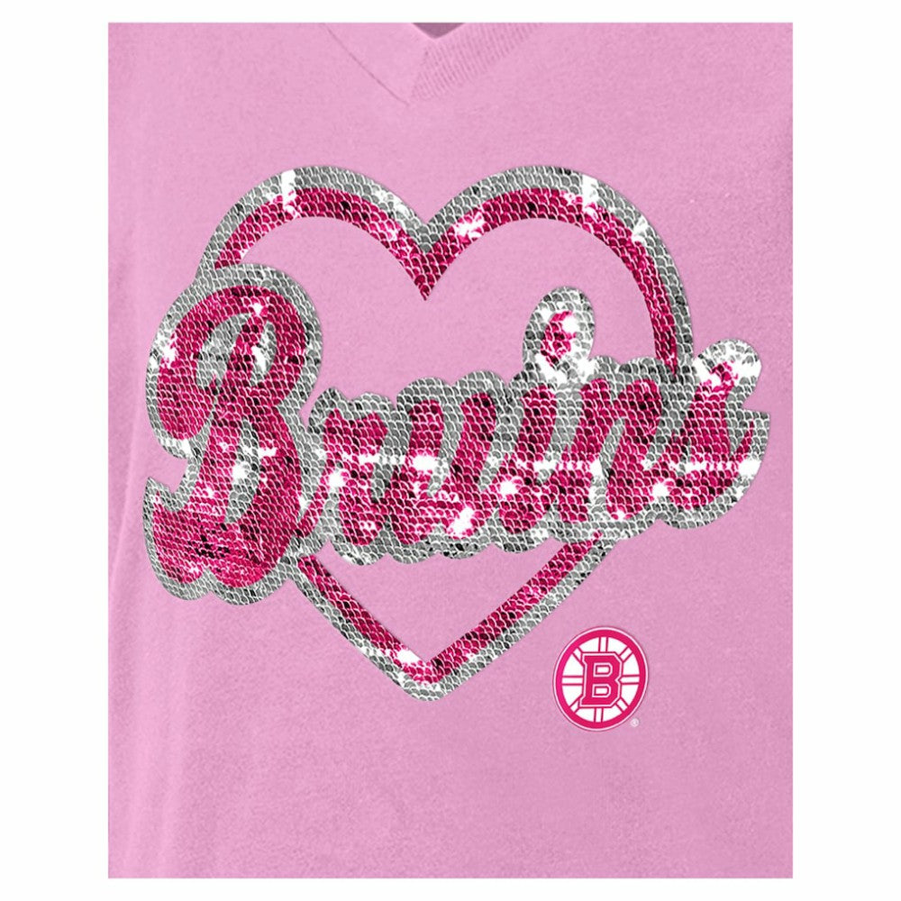 NHL Boston Bruins New Era Girl's Youth Flip Sequin V-Neck T-Shirt