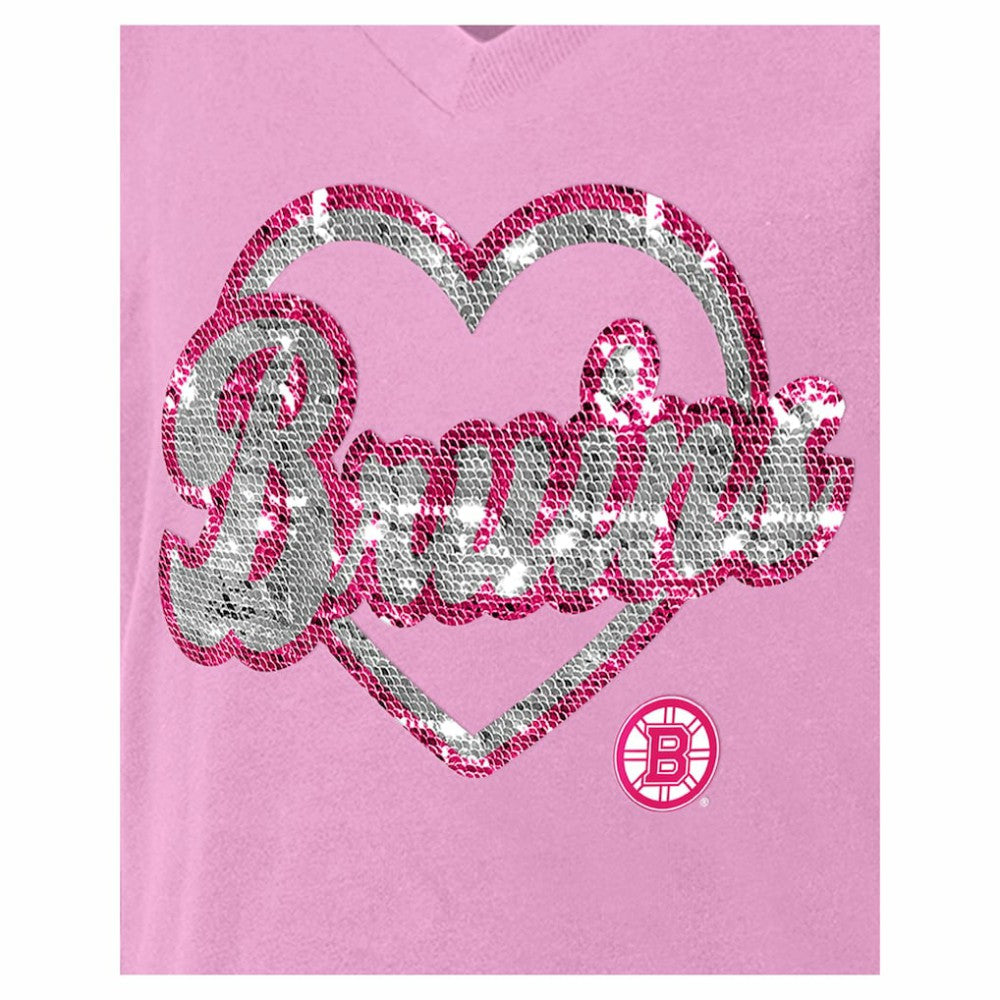 NHL Boston Bruins New Era Girl's Youth Flip Sequin V-Neck T-Shirt