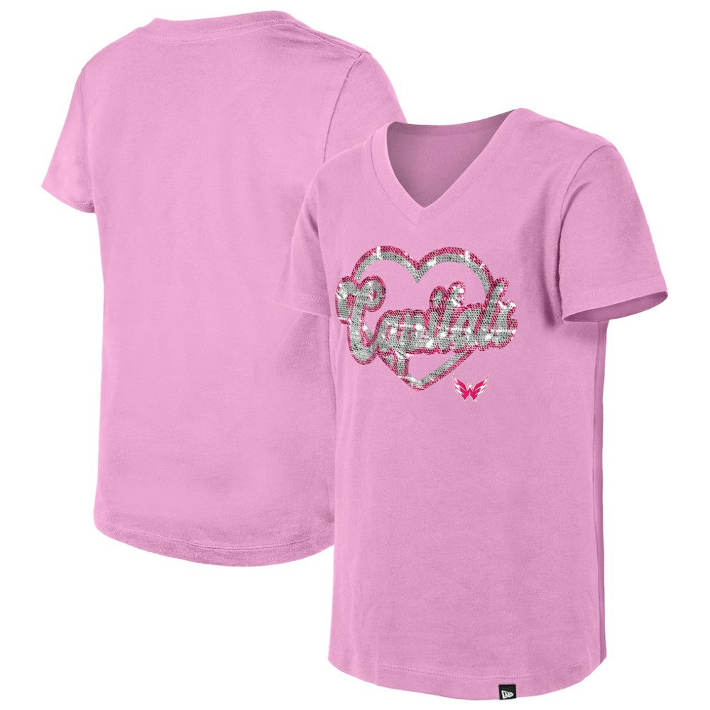 NHL Washington Capitals New Era Girl's Youth Flip Sequin V-Neck T-Shirt