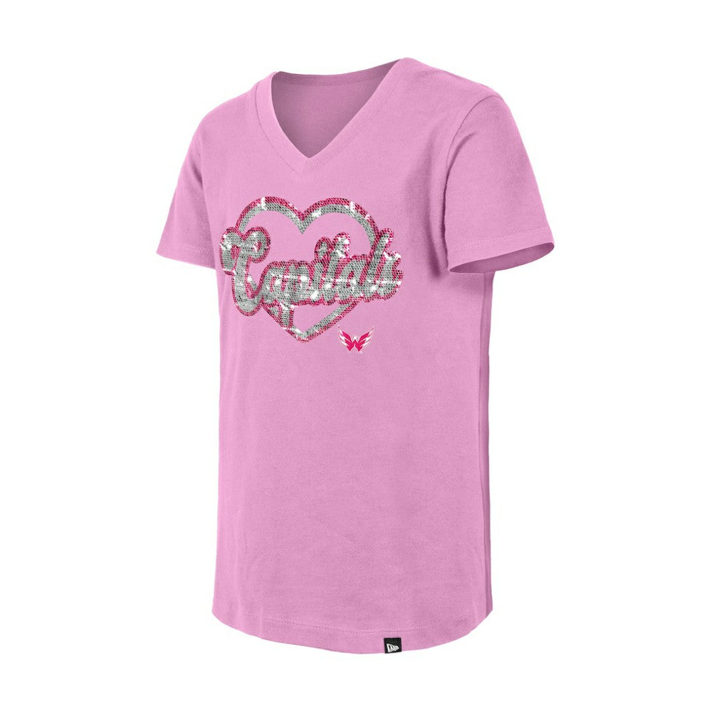 NHL Washington Capitals New Era Girl's Youth Flip Sequin V-Neck T-Shirt