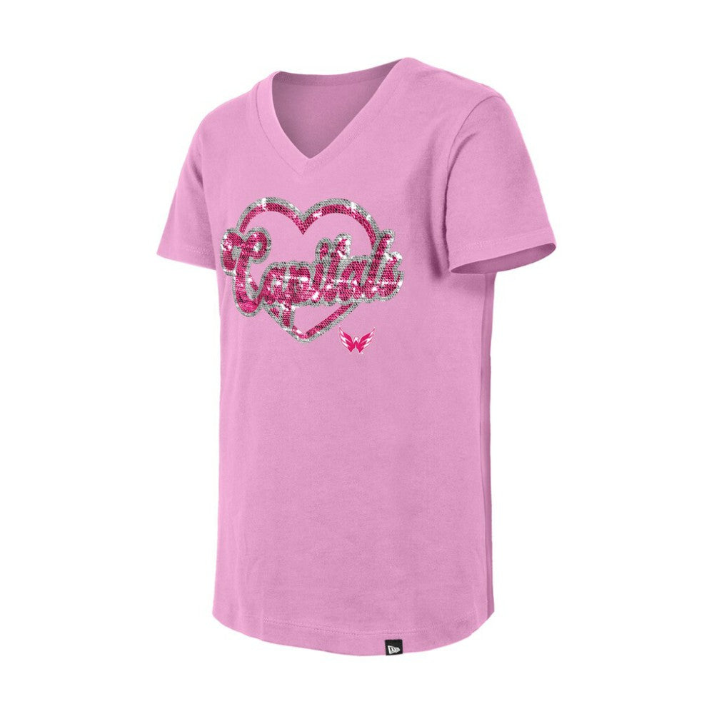 NHL Washington Capitals New Era Girl's Youth Flip Sequin V-Neck T-Shirt