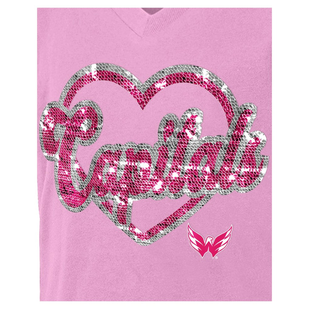 NHL Washington Capitals New Era Girl's Youth Flip Sequin V-Neck T-Shirt