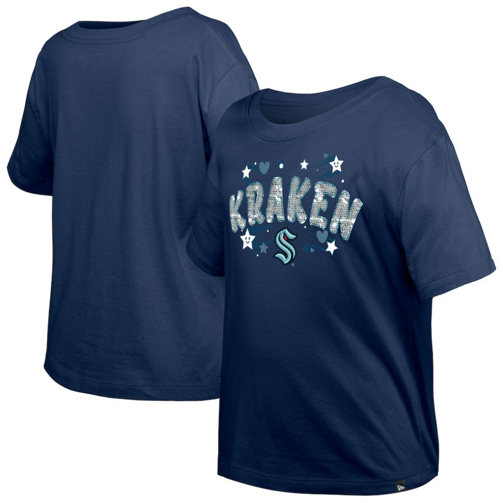 NHL Seattle Kraken New Era Girl's Youth Flip Sequin T-Shirt
