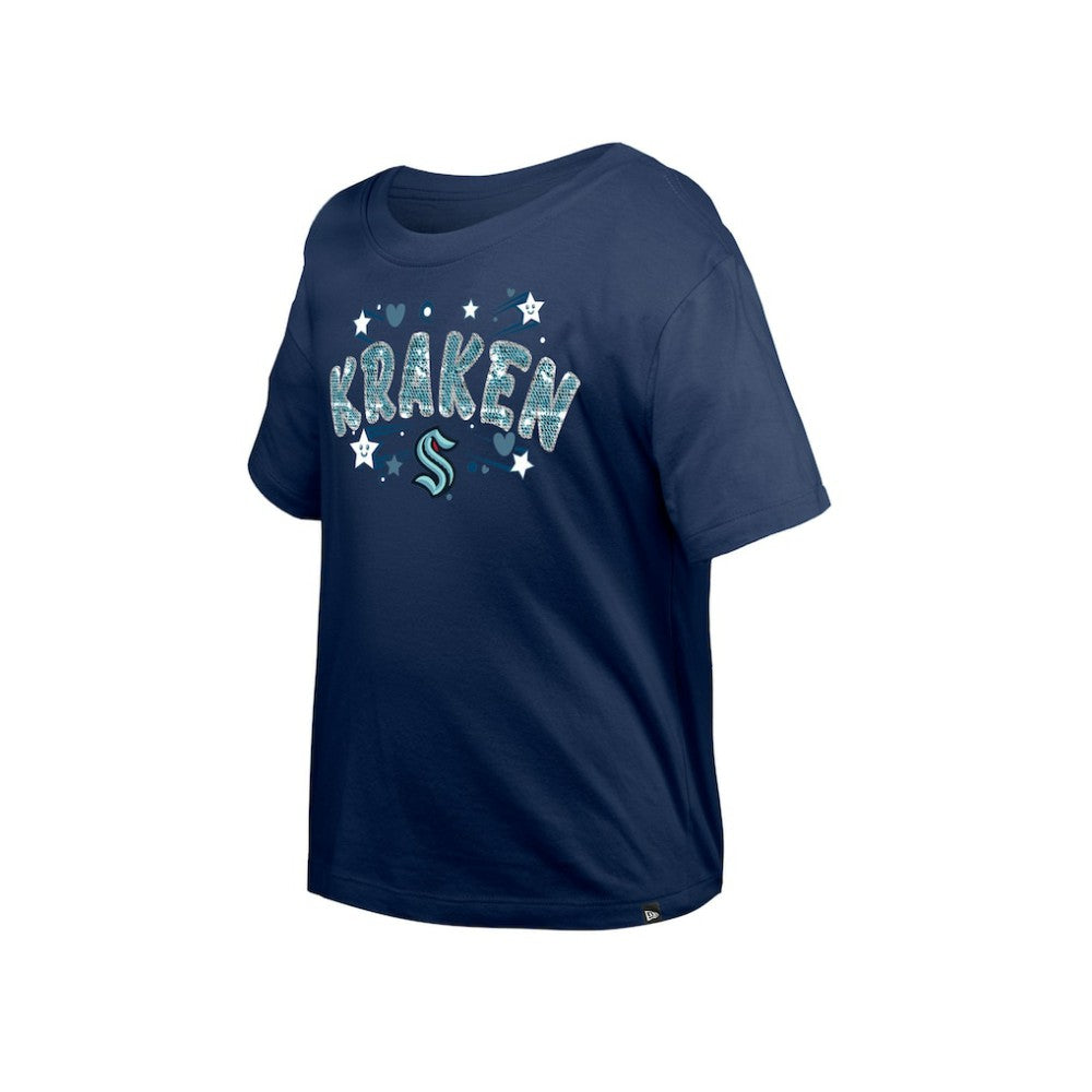 NHL Seattle Kraken New Era Girl's Youth Flip Sequin T-Shirt