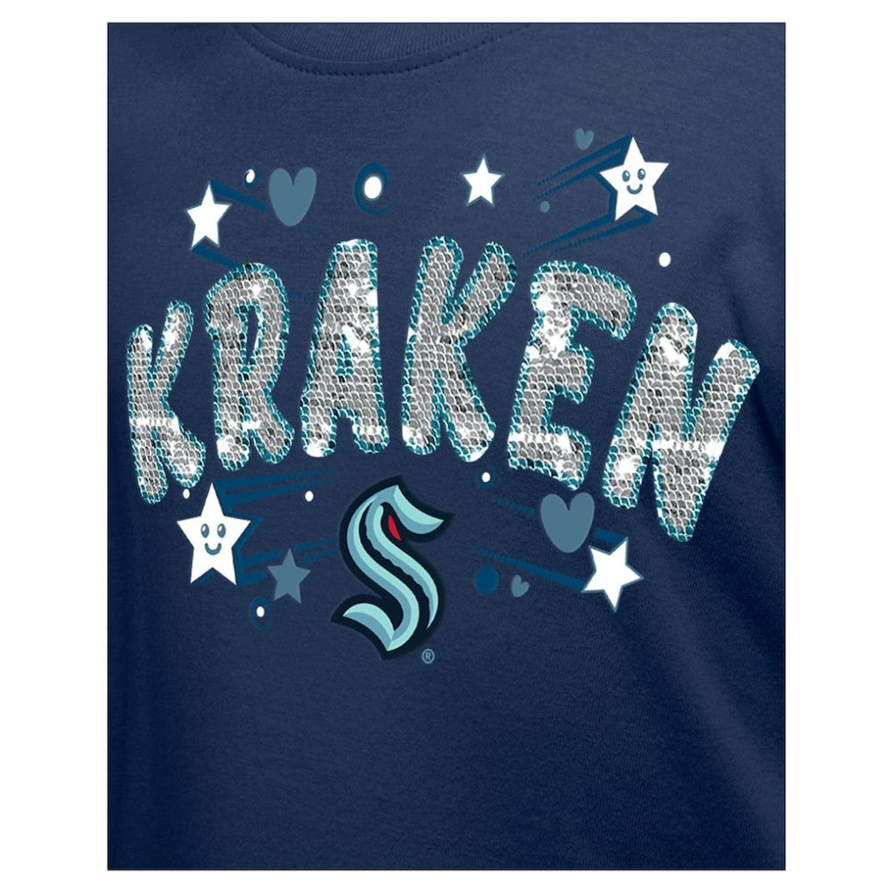 NHL Seattle Kraken New Era Girl's Youth Flip Sequin T-Shirt