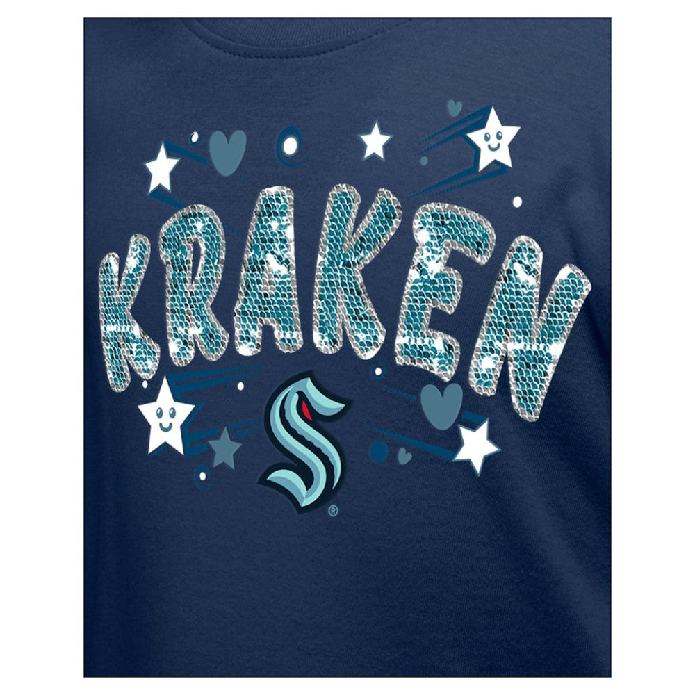 NHL Seattle Kraken New Era Girl's Youth Flip Sequin T-Shirt