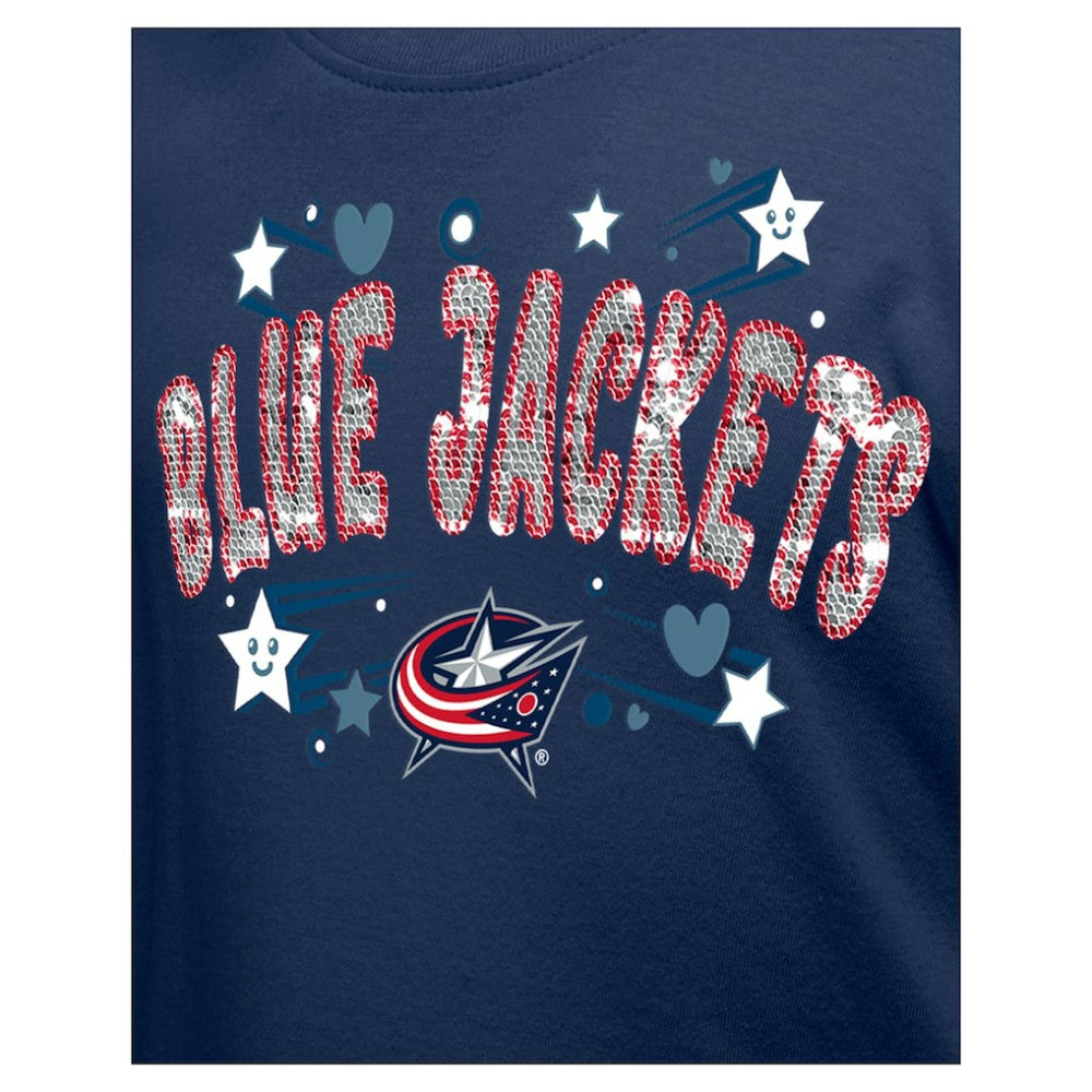 NHL Columbus Blue Jackets New Era Girl's Youth Flip Sequin T-Shirt