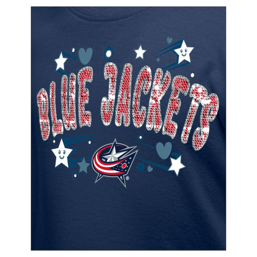NHL Columbus Blue Jackets New Era Girl's Youth Flip Sequin T-Shirt