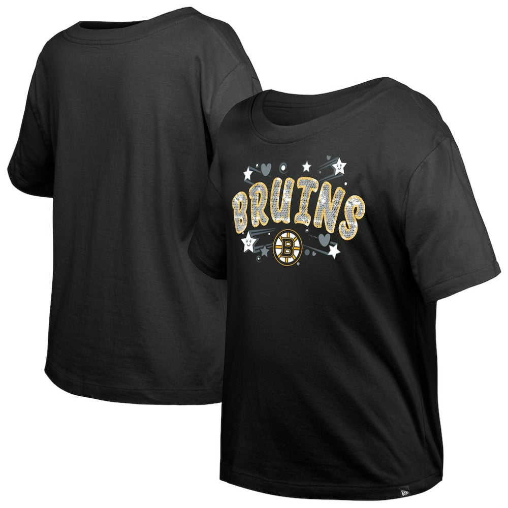 NHL Boston Bruins New Era Girl's Youth Flip Sequin T-Shirt