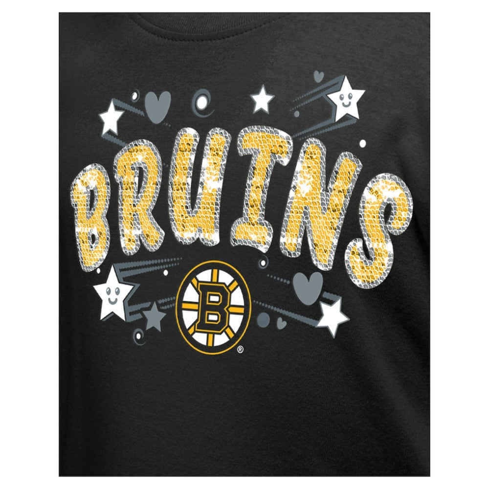 NHL Boston Bruins New Era Girl's Youth Flip Sequin T-Shirt