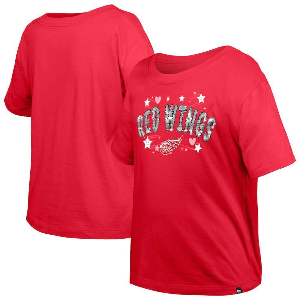 NHL Detroit Red Wings New Era Girl's Youth Flip Sequin T-Shirt