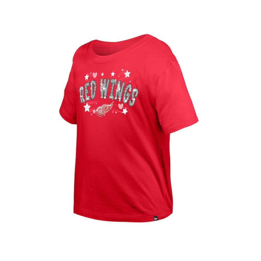 NHL Detroit Red Wings New Era Girl's Youth Flip Sequin T-Shirt