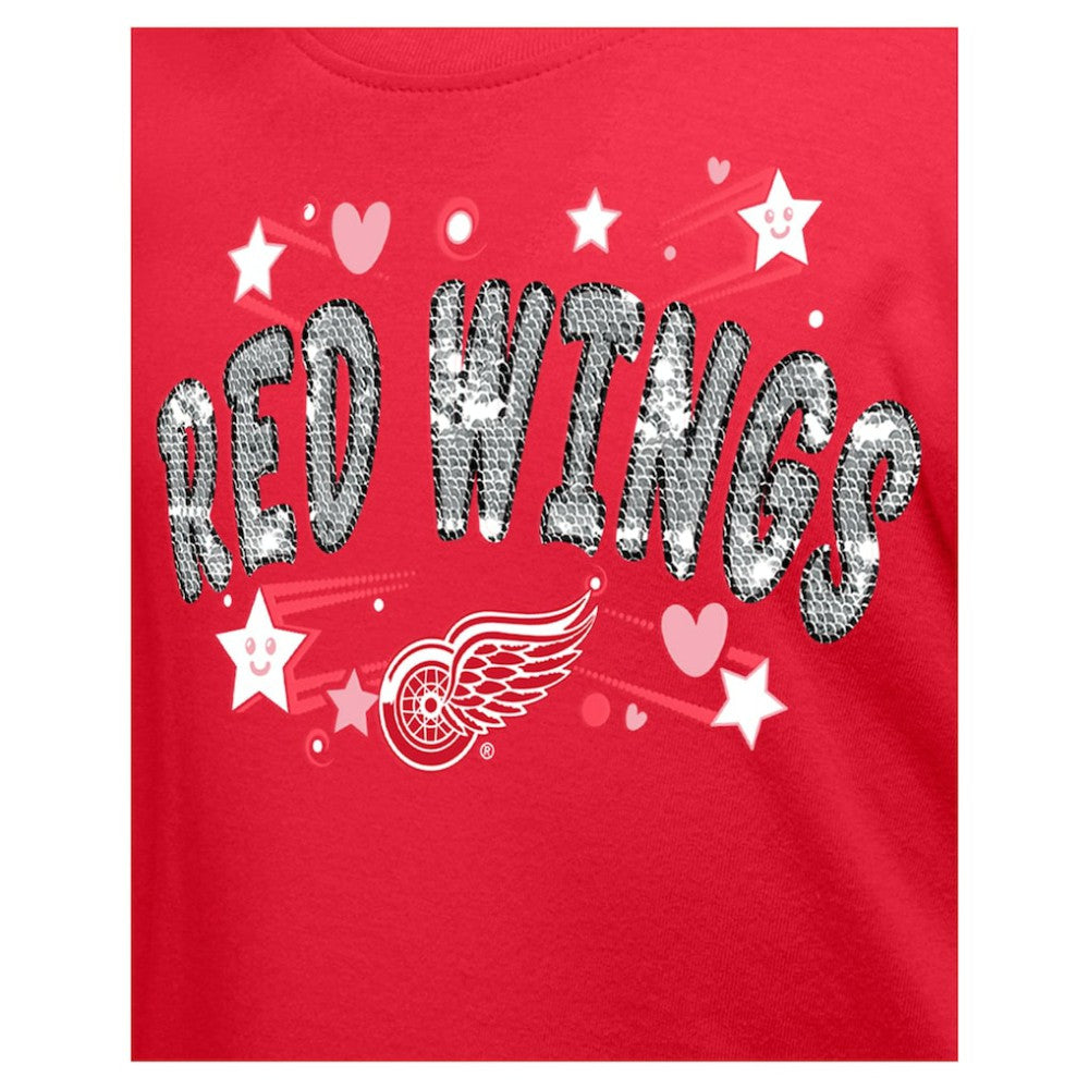 NHL Detroit Red Wings New Era Girl's Youth Flip Sequin T-Shirt