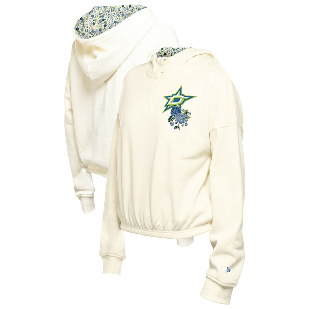 NHL Dallas Stars New Era Women's Glam Game Quarter-Zip Cropped Floral Hoodie Pullover