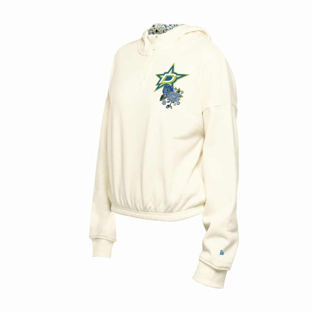 NHL Dallas Stars New Era Women's Glam Game Quarter-Zip Cropped Floral Hoodie Pullover