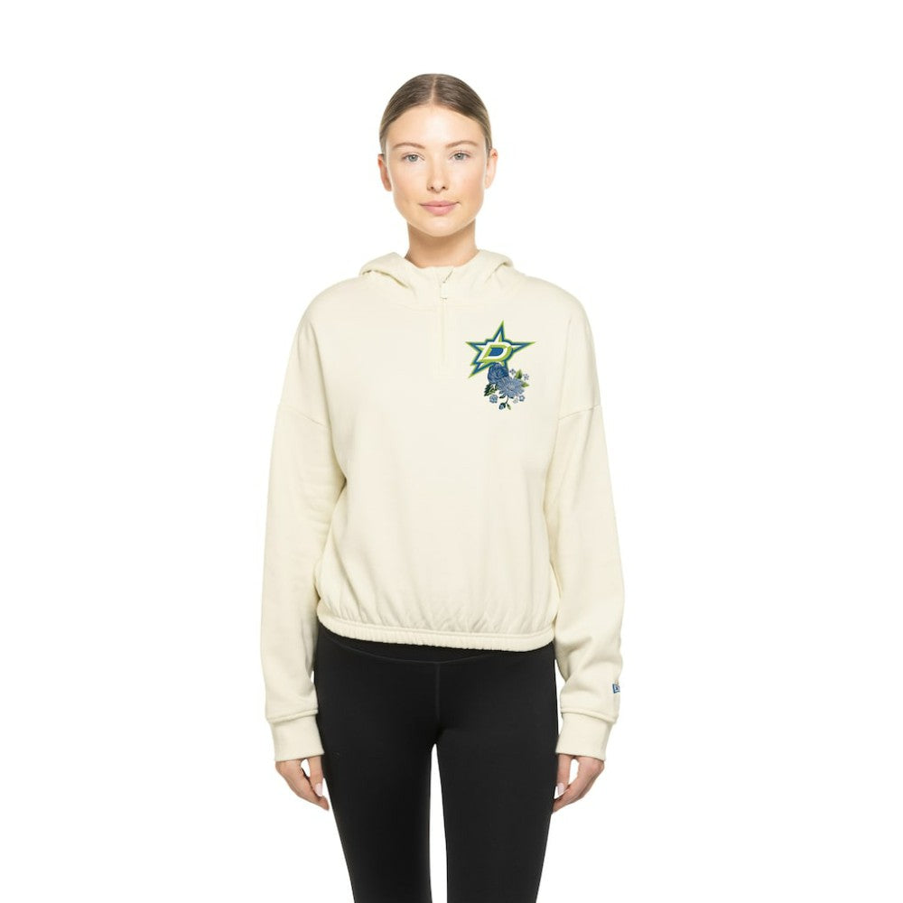 NHL Dallas Stars New Era Women's Glam Game Quarter-Zip Cropped Floral Hoodie Pullover