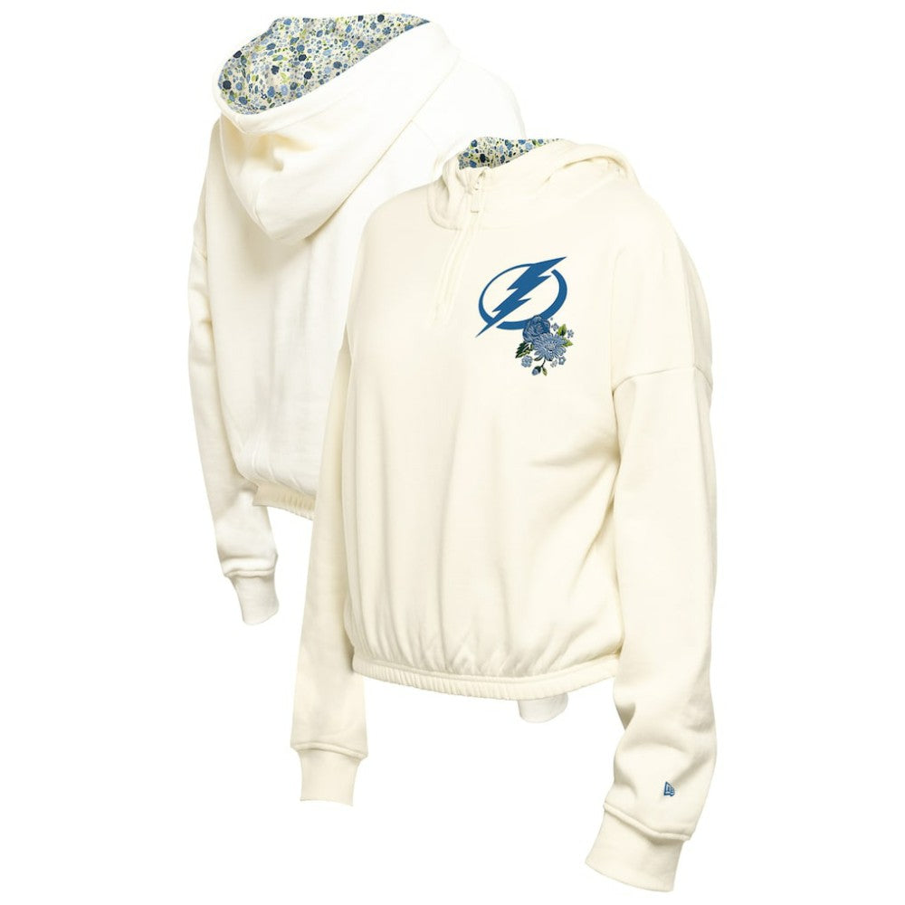 NHL Tampa Bay Lightning New Era Women's Glam Game Quarter-Zip Cropped Floral Hoodie Pullover