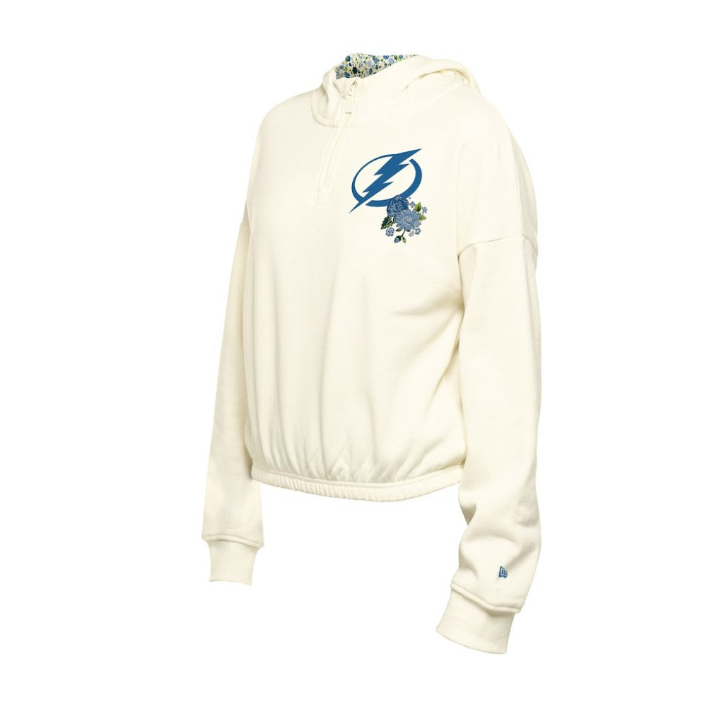 NHL Tampa Bay Lightning New Era Women's Glam Game Quarter-Zip Cropped Floral Hoodie Pullover
