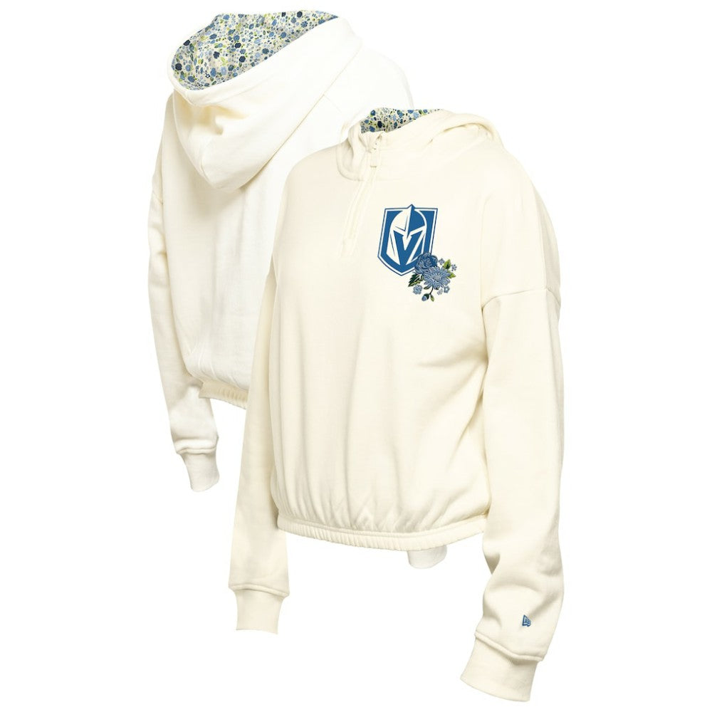 NHL Vegas Golden Knights New Era Women's Glam Game Quarter-Zip Cropped Floral Hoodie Pullover