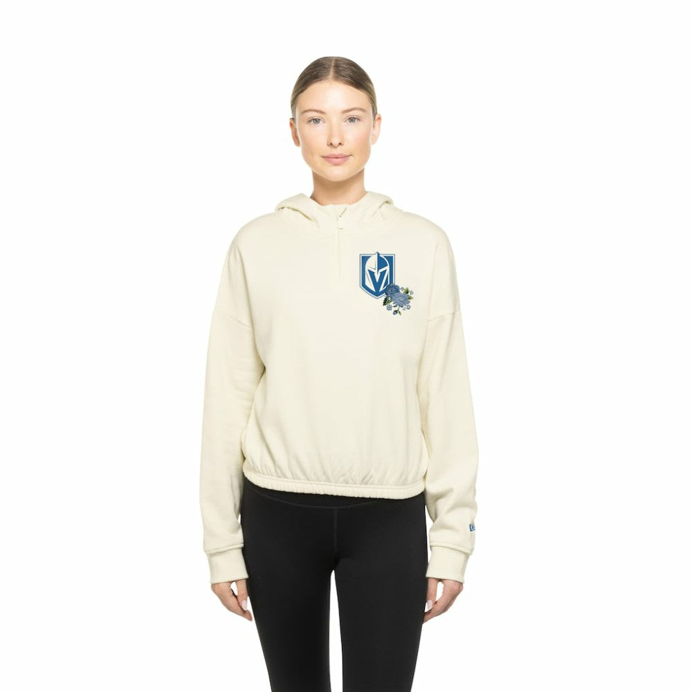 NHL Vegas Golden Knights New Era Women's Glam Game Quarter-Zip Cropped Floral Hoodie Pullover