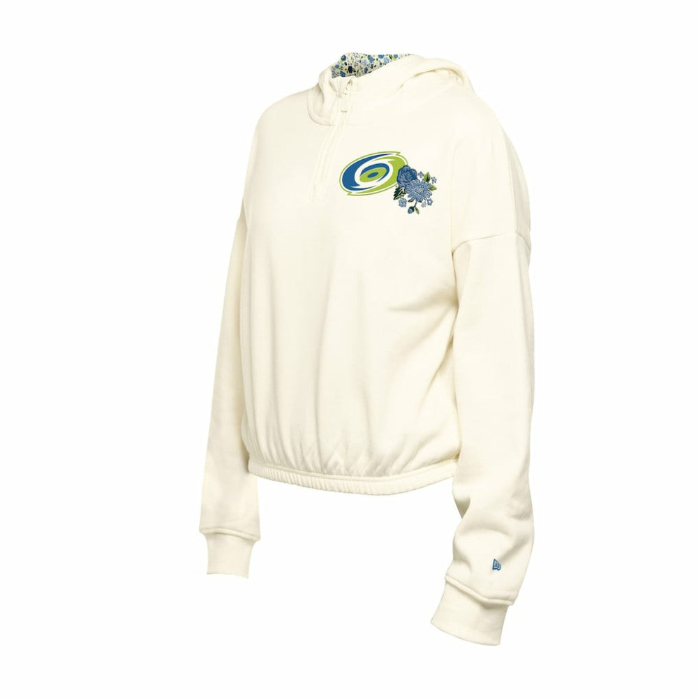 NHL Carolina Hurricanes New Era Women's Glam Game Quarter-Zip Cropped Floral Hoodie Pullover
