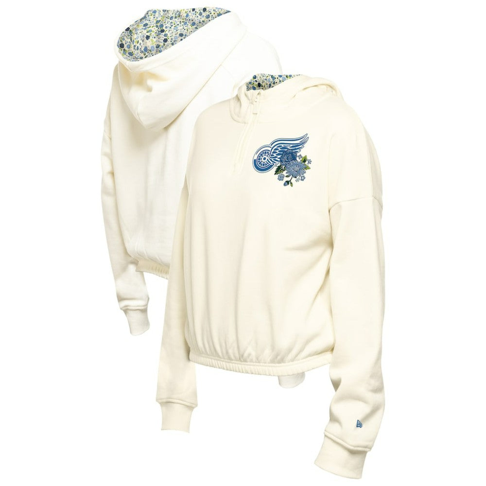 NHL Detroit Red Wings New Era Women's Glam Game Quarter-Zip Cropped Floral Hoodie Pullover