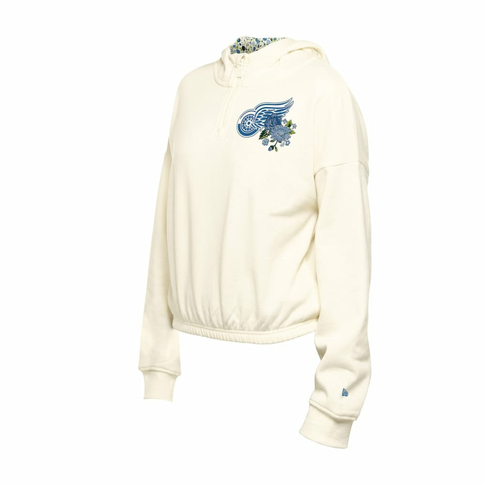 NHL Detroit Red Wings New Era Women's Glam Game Quarter-Zip Cropped Floral Hoodie Pullover