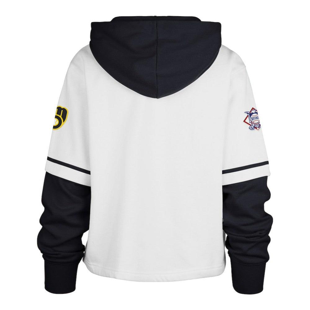 White Milwaukee Brewers '47 Women's Trifecta Shortstop Cropped Pullover Hoodie