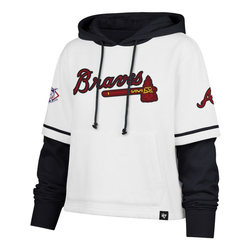 White Atlanta Braves '47 Women's Trifecta Shortstop Cropped Pullover Hoodie