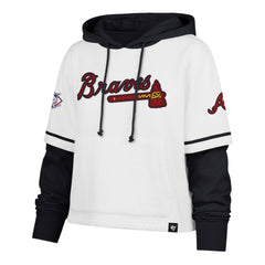 White Atlanta Braves '47 Women's Trifecta Shortstop Cropped Pullover Hoodie