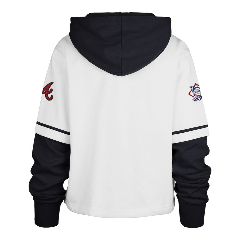 White Atlanta Braves '47 Women's Trifecta Shortstop Cropped Pullover Hoodie