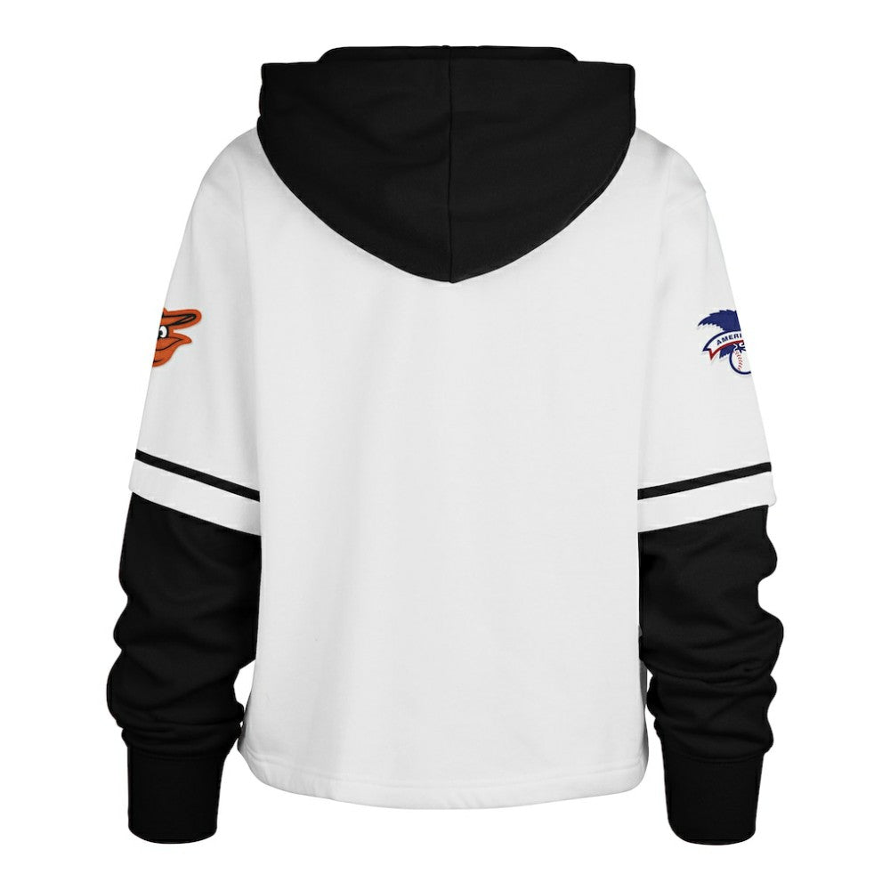White Baltimore Orioles '47 Women's Trifecta Shortstop Cropped Pullover Hoodie
