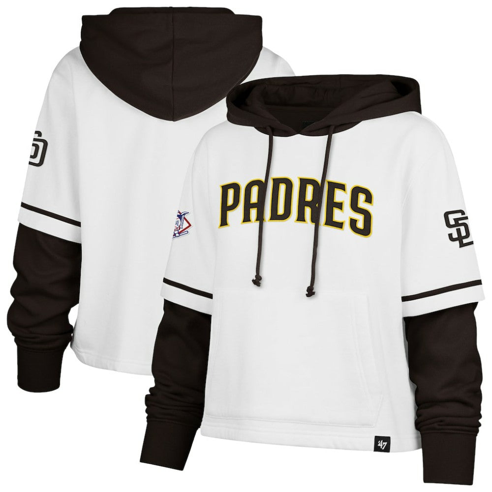 White San Diego Padres '47 Women's Trifecta Shortstop Cropped Pullover Hoodie