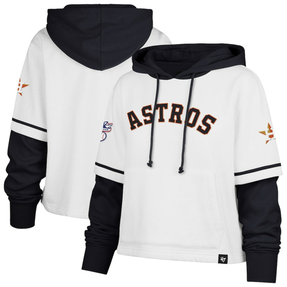 White Houston Astros '47 Women's Trifecta Shortstop Cropped Pullover Hoodie