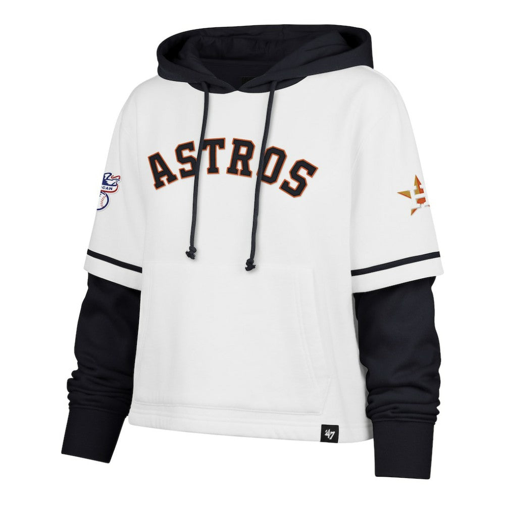 White Houston Astros '47 Women's Trifecta Shortstop Cropped Pullover Hoodie