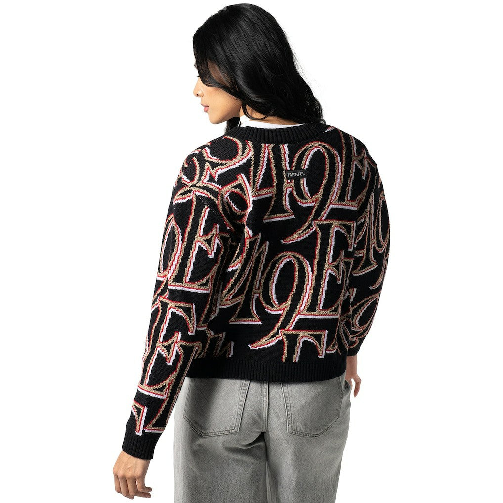 The Wild Collective Women's Cropped Full-Button Cardigan Sweater - San Francisco 49ers