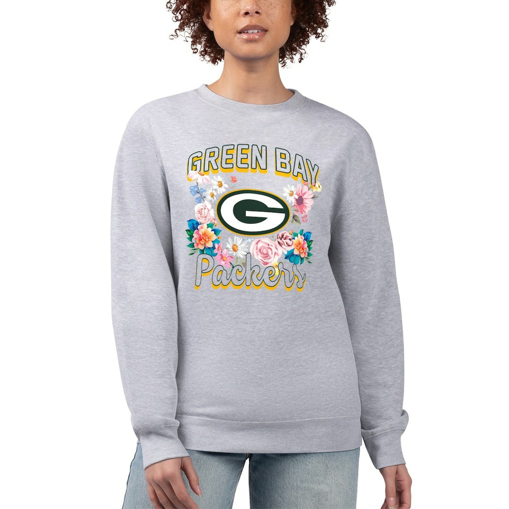 G-III 4Her by Carl Banks Women's Flower Logo Graphic Fleece Pullover Sweatshirt - Green Bay Packers Pullover
