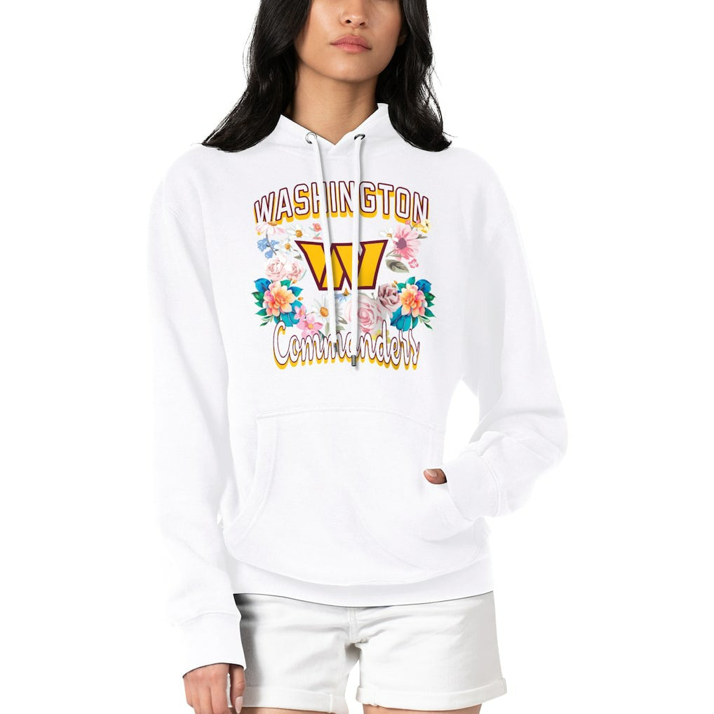 G-III 4Her by Carl Banks Women's Flowers Team Logo Graphic Fleece Pullover Hoodie - Washington Commanders Hoodies
