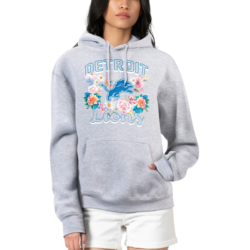 G-III 4Her by Carl Banks Women's Flowers Team Logo Graphic Fleece Pullover Hoodie - Detroit Lions Hoodies