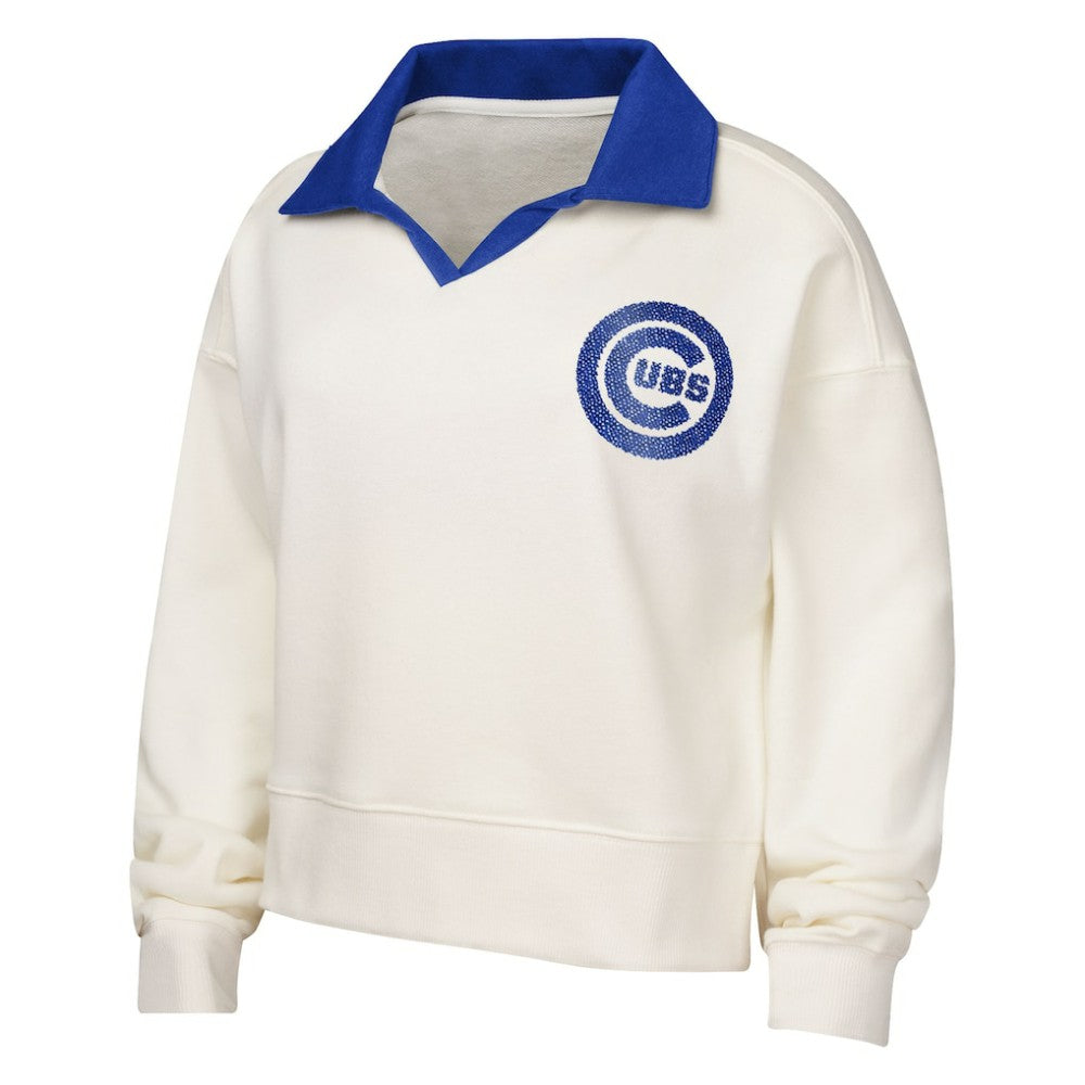 White Chicago Cubs Girls Youth Ballpark Hit Collared V-Neck Pullover Sweatshirt