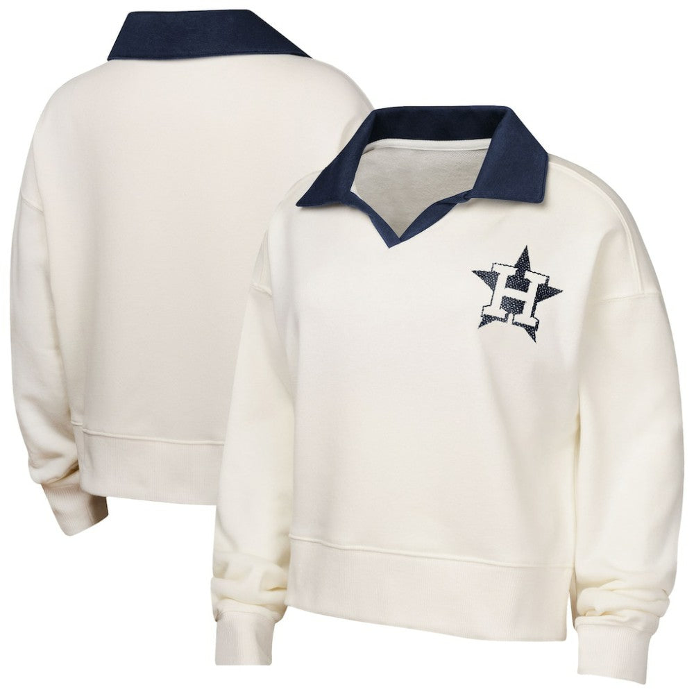 White Houston Astros Girls Youth Ballpark Hit Collared V-Neck Pullover Sweatshirt