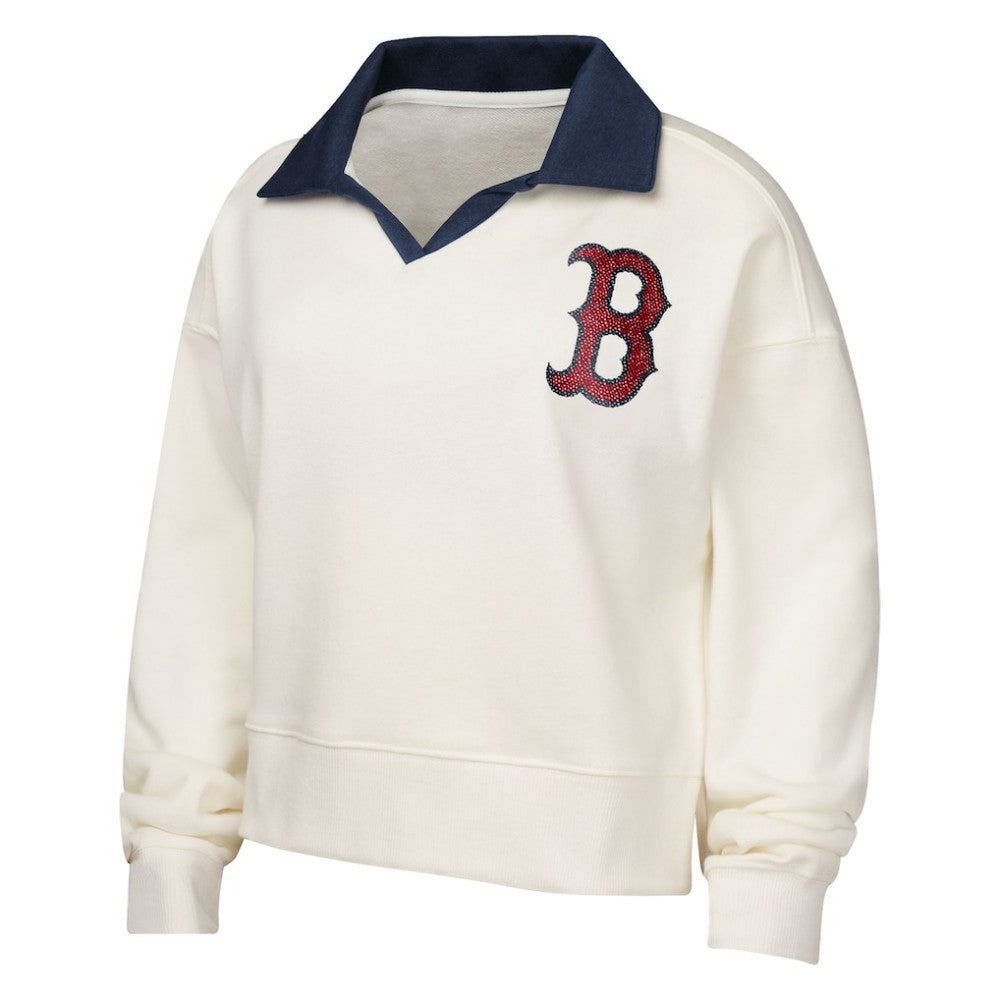 White Boston Red Sox Girls Youth Ballpark Hit Collared V-Neck Pullover Sweatshirt