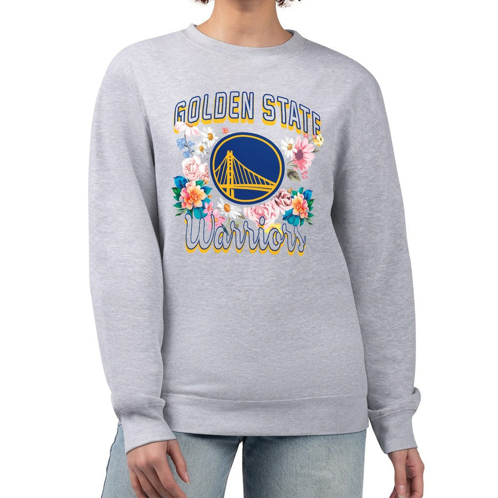 Golden State Warriors G-III 4Her by Carl Banks Women's Flowers Team Logo Graphic Fleece Crewneck Pullover Sweatshirt sale