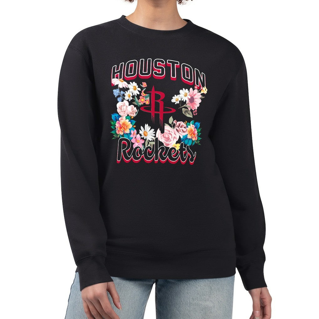 Houston Rockets G-III 4Her by Carl Banks Women's Flowers Team Logo Graphic Fleece Crewneck Pullover Sweatshirt sale