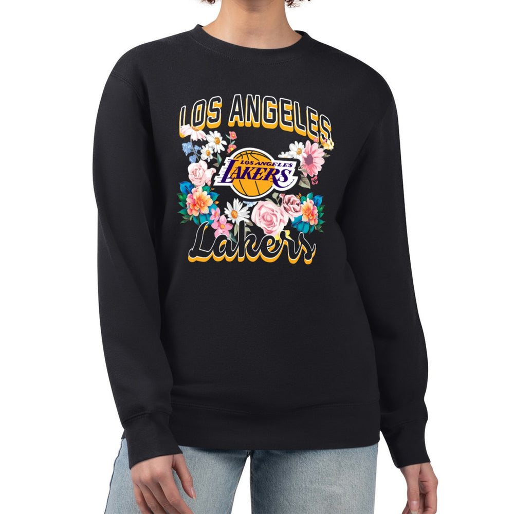 Los Angeles Lakers G-III 4Her by Carl Banks Women's Flowers Team Logo Graphic Fleece Crewneck Pullover Sweatshirt