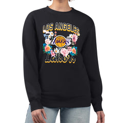 Los Angeles Lakers G-III 4Her by Carl Banks Women's Flowers Team Logo Graphic Fleece Crewneck Pullover Sweatshirt